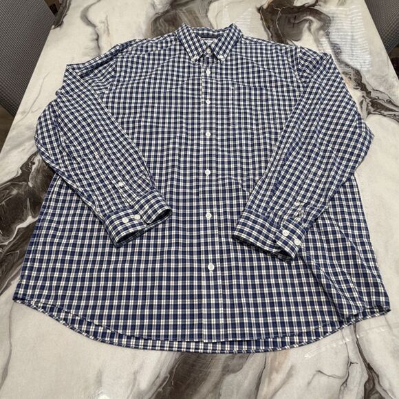 L.L. Bean Other - L.L. Bean Men's XL Slightly Fitted Gingham Button Down Shirt Navy Blue White EUC